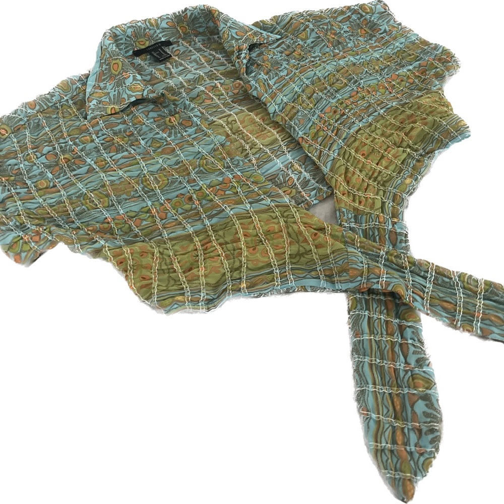 Blue and Green Casual Button Down Shirt